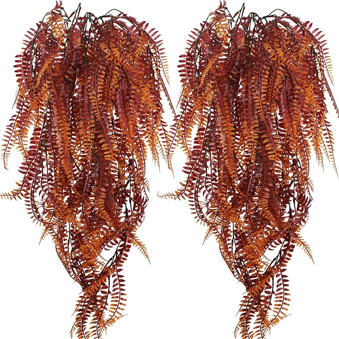 2-Pack Fake Hanging Plants, Faux Hanging Plant Artificial Greenery for Living Room Bedroom Boho Wall Shelf Indoor Outdoor Decor (Red Coreopsis)