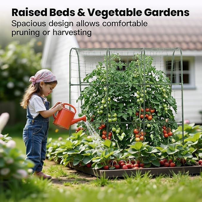 Cucumber Trellis for Raised Bed, Garden Trellis for Climbing Plants Outdoor, Metal Arch Trellis U-Shape Vegetables Support for Tomotoes Grape Vines Beans Peas (Green, 48" L x 24" W x 48" H)