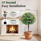 PATIO CHOICE Topiary Trees Artificial Outdoor Boxwood Ball Trees with Ground Spike Set of 2 22" Fake Outdoor Plants Faux Bushes and Shrubs Decorations for Outdoor Indoor Front Porch Garden