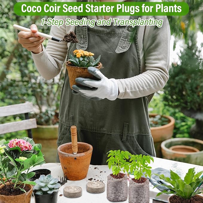 Legigo 100 PCS 35mm Coco Coir Pellets Seed Starter Soil Pods, Compressed Seed Starting Coconut Coir Pellets Soil Plugs for Seedlings, Seed Plant Starter Pods for Garden Herbs Flowers Vegetables