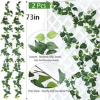 Mizii 2 Strands Artificial Scindaps Vines Garland 73" Fake Vine with Silk Green Leaves Faux Evergreen Hanging Plants Greenery Decoration for Party Wedding Bedroom Home Wall Room Decor (Scindapsus)