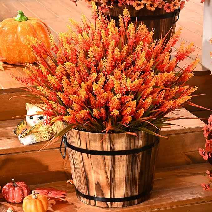 Waipfaru Fake Mums Fall Decor, 20 Bundles UV Resistant Faux Mums for Outdoor Planters, Fall Flowers Artificial for Decoration, Faux Plants for Home Porch Thanksgiving Decoration(Orange)