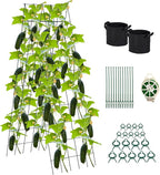 Foldable Cucumber Trellis 64" H x 20" W, A-Frame Garden Trellis for Raised Bed, Outdoor Climbing Plant Support with Twist Ties & Plant Bags for Climbing Plants Outdoor