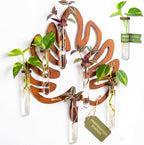 Leaf Shaped Hanging Wall Planter Terrarium for Plants with 6 Strengthened Glass Vases & 1 Spare, Wooden Plant Propagation Station for Indoor Cuttings, Hanging Propagation Stations Decor (15”)