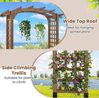 Giantex 7.5FT Wood Garden Arbor Trellis, Wooden Wedding Arch for Ceremony Party, Outdoor Archway Pergola for Climbing Plants, Pathway, Yard, Garden Decor, Easy Assembly (Dark Brown, 63''W x 90''H)