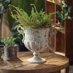 Balcony Vintage Style Distressed White Metal Indoor Outdoor and Garden Planter European Retro Rustic Shabby Chic Iron Flower Pot with Handle for Home Decor