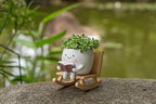 Rocking Chair Smily Face Planter with Drainage Hole, Cute Plant Pots for Indoor Outdoor Plants,Unique Funny Flower Pot for Succulents,Gift for Mother's Day, Birthday, Christmas(White)