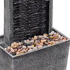 Teamson Home 38.5" Faux Slate Contemporary Outdoor LED Waterfall Fountain with Pebble Base, Gray/Black
