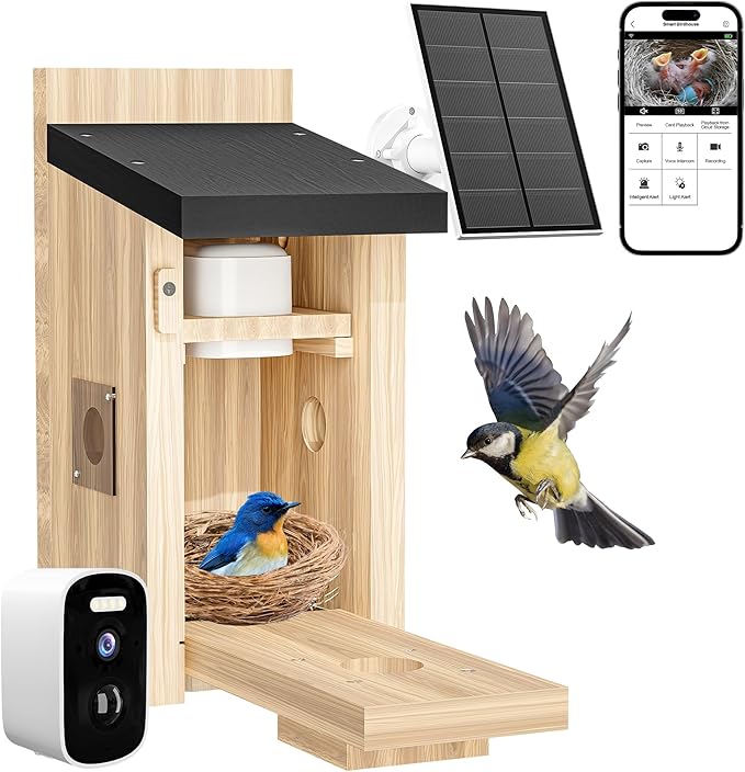 Bird Houses Camera, 5mp Solar Bird House with Camera, 2.4g WiFi Live View, Night Vision, Real-Time Bird Watching & Hatching, Outdoor Garden Bird Nest, Ideal Gift for Bird Lovers