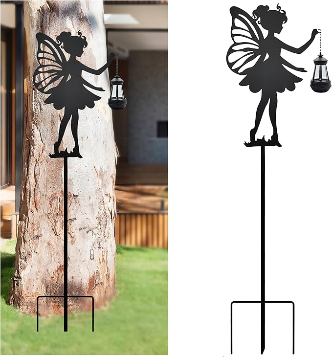 Solar Garden Angel Stakes - Metal Angel Holding Solar Lantern Decorative Garden Animal Silhouette Stakes