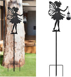 Solar Garden Angel Stakes - Metal Angel Holding Solar Lantern Decorative Garden Animal Silhouette Stakes
