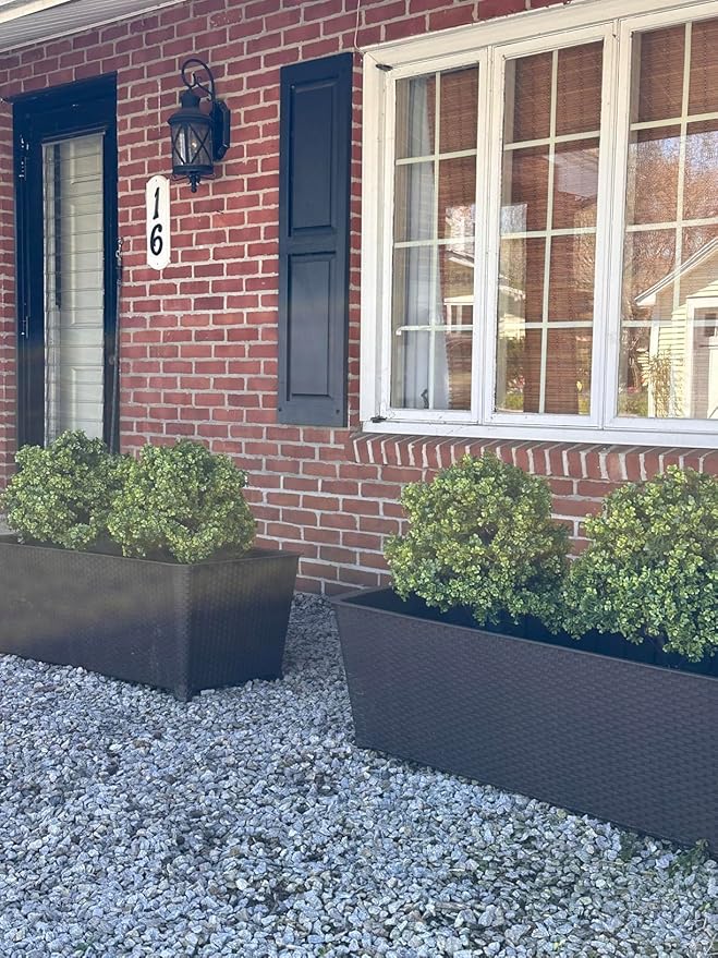 24" Faux Boxwood Plants Outdoor, Artificial Topiary Ball Trees Set of 2, UV Resistant Fake Potted Evergreen Realistic Greenery Bushes Shrubs for Outside Front Porch Planter Patio Indoor Decor 2ft Tall