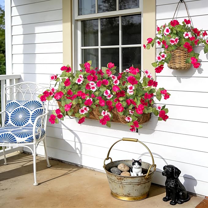 INXUGAO Artificial Fake Flowers for Outdoors Spring Decoration 2 Bundles Faux Flowers Plants for Outdoor Planters UV Resistant Silk Realistic Flowers for Outside Home Garden Front Porch Patio Décor