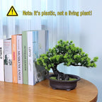Artificial Bonsai Tree Fake Plants for Home Decor, Living Room Bathroom Bookshelf Entryway Table Wall Shelf Modern Farmhouse Decor, 9.5" Tall, Green