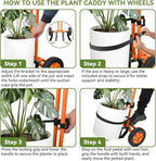 Plant Caddy with Wheels, Heavy Duty Rolling Plant Dolly, Potted Plant Mover with Adjustable Grabbing Arm & Suction Cups, Garden Pot Mover Trolley Cart with Strap for Indoor Outdoor Planters