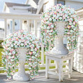 Artificial Hanging Flowers for Outdoors, 4 PCS 600 Blooms UV Resistant Morning Glory Faux Silk Vines, No-Odor Realistic Fake Plants for Garden Planter Porch Patio Decoration, Blue & White