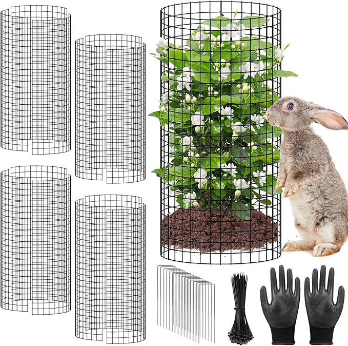 5 Pack Plant Protector from Animals, 24x12 inch Wire Plant Cages Mesh Plant Cage Garden Plant Protector, Sturdy Bunny Barricades Chicken Wire Cloche Plant Protectors for Keeping Bunny Animals Out
