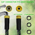 Garden Hose 25 FT, NON-EXPANDABLE Heavy-Duty Flexible & Lightweight Water Hose with 10-Function Nozzle, No-Kink, Leak-Proof Super Fabric, Solid Fittings for Lawn, Car, Outdoor (Black Green)