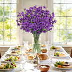 Roberly 24 Bundles Artificial Flowers for Outdoors UV Resistant Silk Fake Flowers Faux Plastic Plants for Porch Garden Window Box Indoor Outdoor Spring Summer Home Farmhouse Decor, Purple