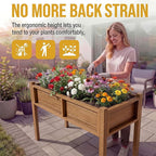 DWVO Raised Garden Bed HDPE with Legs Poly-Wood Weatherproof Elevated Planter Box Outdoor with Drainage System Patio Planters for Herbs Vegetables Flowers Plant Bed for Garden Balcony Backyard, Teak