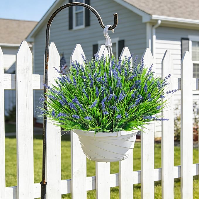 24 Bundles Artificial Plants Flowers Outdoor, Faux Lavender Flowers Fake Monkey Grass UV Resistant Plastic Plant for Porch Garden Patio Window Home Decor, Purple