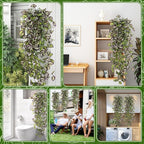 2-Pack Fake Hanging Plants, Faux Hanging Plant Artificial Greenery for Living Room Bedroom Boho Wall Shelf Indoor Outdoor Decor (Purple Feather Leaf)