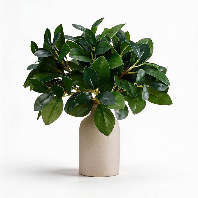 12 Inch Artificial Plant Indoor,Small Fake Plants Eucalyptus Stems With Vase,Faux Greenery In Pot For Farmhouse Home Decor,Bathroom Living Room Kitchen Office Coffee Table Centerpiece (cream white)