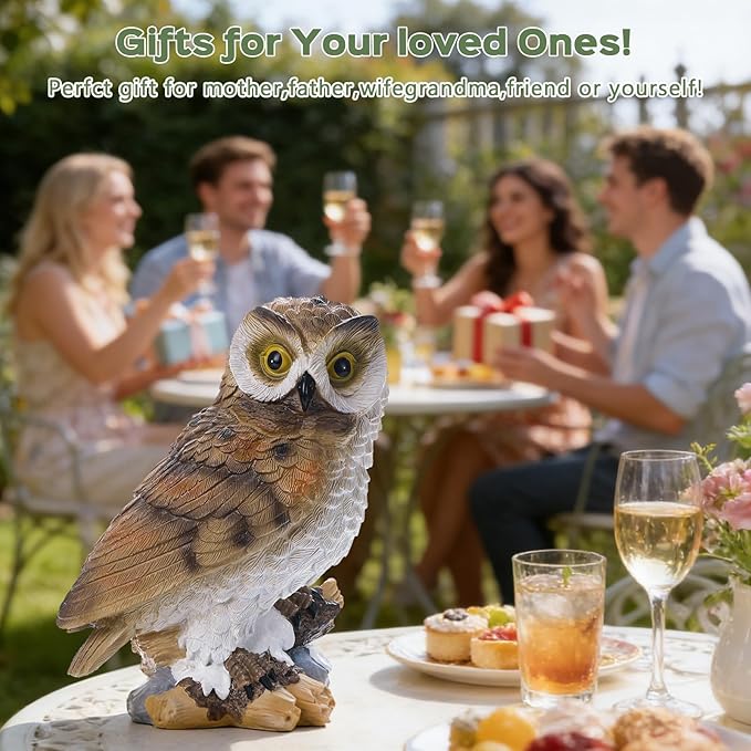 Solar Owl Garden Outdoor Statue,Owls Figurine Sculpture with LED Lights for Porch Patio Lawn Yard Deck Spring Summer Decor - Mother's Day Housewarming Gift for Women Men Owl Lover