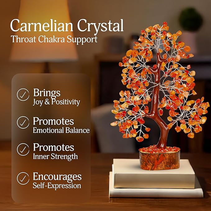 Carnelian Crystal - Gem Tree, Stone Tree, Crystal Tree for Positive Energy, Healing Crystals, Chakra Tree of Life, Gemstones and Crystals
