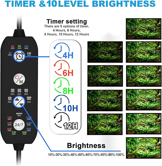 SEAOURA 24/7 Mode Led Aquarium Light for Plants Growth- Sunrise to Moonlight, 7 Colors, Adjustable Timer/Brightness, Full Spectrum Fish Tank Lights for 48 Inch to 54 Inch Tank