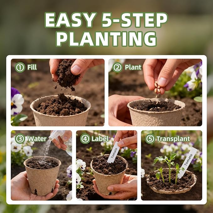 70Pcs Biodegradable 3.15” Peat Pots with 70Pcs Plant Labels, Biodegradable Seed Starter Pots with Drainage Holes, Nursery Pots for Seedlings, Herbs, Vegetables, Flowers, Gardening Kit