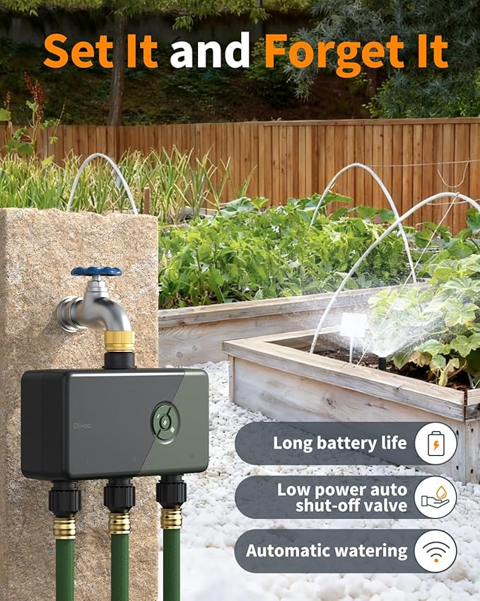 Diivoo 3 Zone WiFi Water Timer with Brass Inlet, Smart Sprinkler Hose Timer 3 Outlets Compatible with Alexa/Google Assistant, 18 Irrigation Plans, Rain Delay & Mist Mode for Garden Lawns (2.4GHz Only)