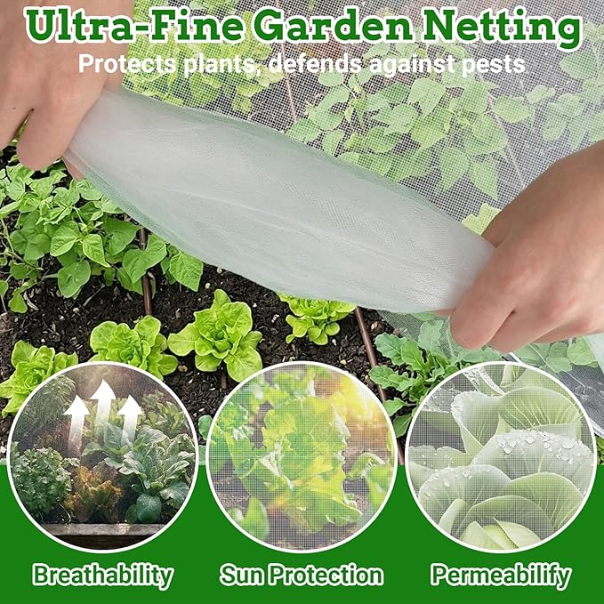 Ultra Fine 10'x20' Garden Netting,Pest Barrier & Bird Netting, Plant Mesh Net Row Cover for Garden,Greenhouse,Patio,Raised Beds, Protecting Vegetables, Flowers, Trees