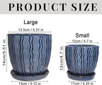 Ceramic Plant Pots, 4.5+5.5 Inch Small Plant Pots, Flower Pots Indoor Planters with Drainage and Tray, Modern Indoor Plant Pots for Home and Office, Indoor Planters with Drainage (Glaze Blue)