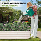 G GOOD GAIN Raised Garden Beds - 8x2x1ft Galvanized Planter Boxes Kit with Protective Tape & Gloves & Tools | Oval Metal Outdoor Raised Bed for Gardening Vegetables, Fruits, Flowers, Herbs, White
