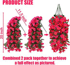 Sggvecsy Artificial Fake Hanging Flowers Plants for Outdoor Outside Spring Summer Decoration 2PCS Faux Silk UV Resistant Realistic Morning Glory Trailing Vines for Home Porch Patio Balcony(Rose red)
