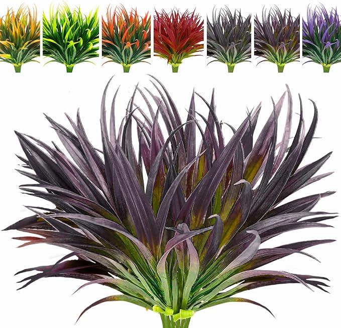 8 Pcs Outdoor Fake Plants UV Resistant Artificial Tall Grass Plants Faux Tropical Flowers Bushes Décor Fall Winter Summer Planters Patio Front Door Porch Plastic Greenery & Shrubs Decoration