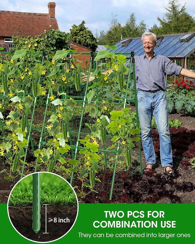 MYMULIKE 4 Pack Cucumber Trellis, Garden Trellis for Climbing Plants Outdoor, A-Frame Cucumber Trellis for Raised Bed, Plant Grow Support for Tomato, Squash, Vegetable, Flower(33"x47"x4Pcs)