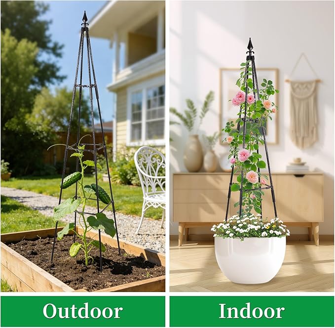 FOLLOOK Garden Trellis for Climbing Plants Outdoor, 67" Tall Cucumber Trellis Tomato Plant Support for Climbing Vine, for Raised Bed, Black, 1 Pack