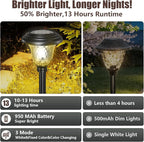BEAU JARDIN 8 Pack Solar Pathway Lights White+Color Changing Stainless Steel 3 Mode Outdoor Multicolor Metal Solar Powered Waterproof Glass for Garden Landscape Path Yard Walkway Driveway Black