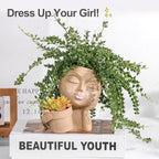 vomiceak Face Planters Pots Head Planter for Indoor Outdoor Plants - Cute Plant Pots for Flower Succulent with Drainage Hole - Gift Ideas for Mother (Khaki Lady)