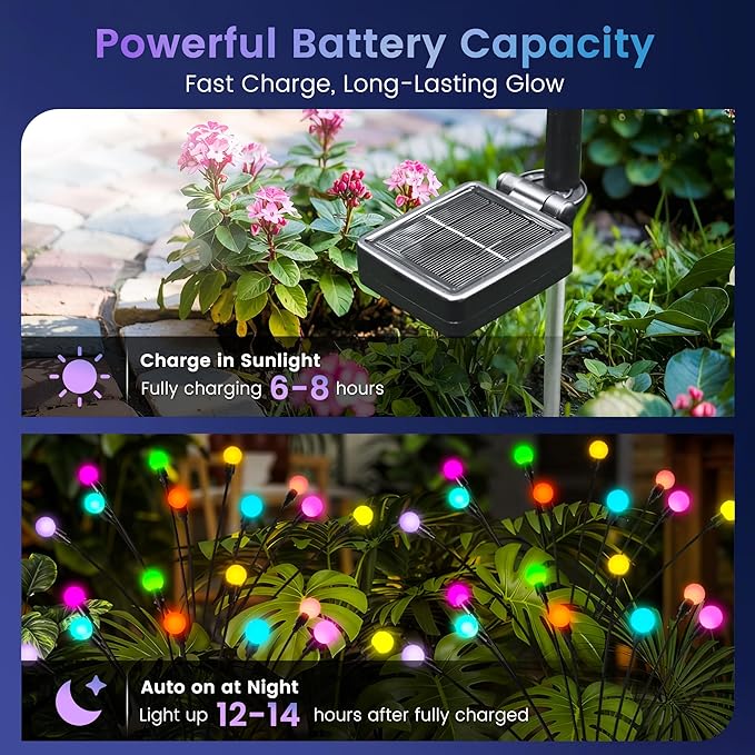 Solar Garden Lights Swaying, 40 LED Firefly Lights Outdoor Waterproof, Garden Decor Solar Lights Outdoor for Yard Porch Patio (4 Pack Multi-Colored)