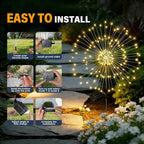 Solar Garden Lights Outdoor Decor Waterproof, 4Pack 120LED Firework Lights for Garden Decorative, Fairy Lights Solar Powered for Yard, Patio,Pathway,Flowerbed,Planter,Party(Warm White)