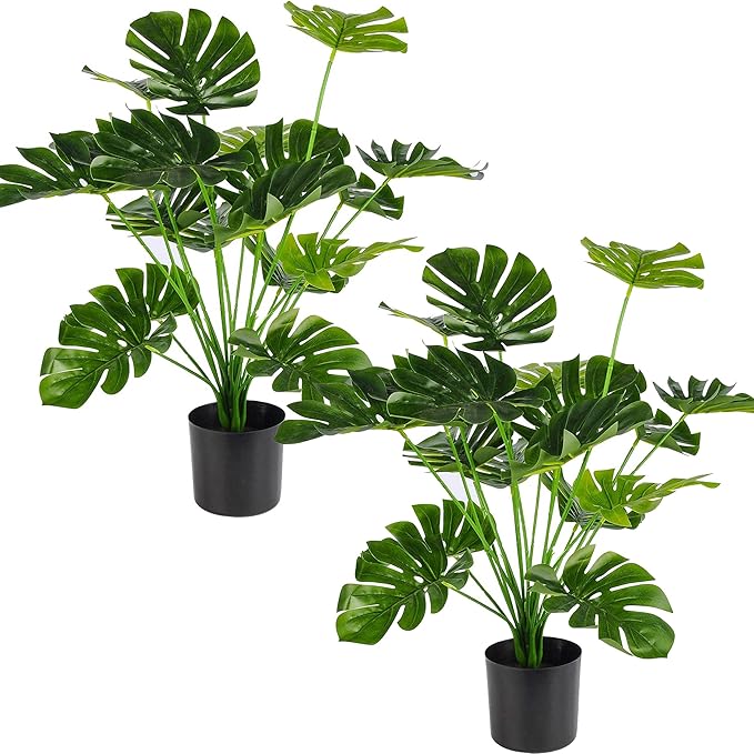 Toopify 28" 2Pack Large Fake Plants Artificial Palm Tree in Pot for Indoor and Outdoor Home Office Decor (Medium)