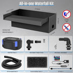 AquaMiracle Complete Outdoor Pond Waterfall Kit with LED Light | 4-Stage Filtration System | 8" Stainless Steel Spillway with 550GPH Water Pump | for Garden Backyard Koi Pond Pool Decoration