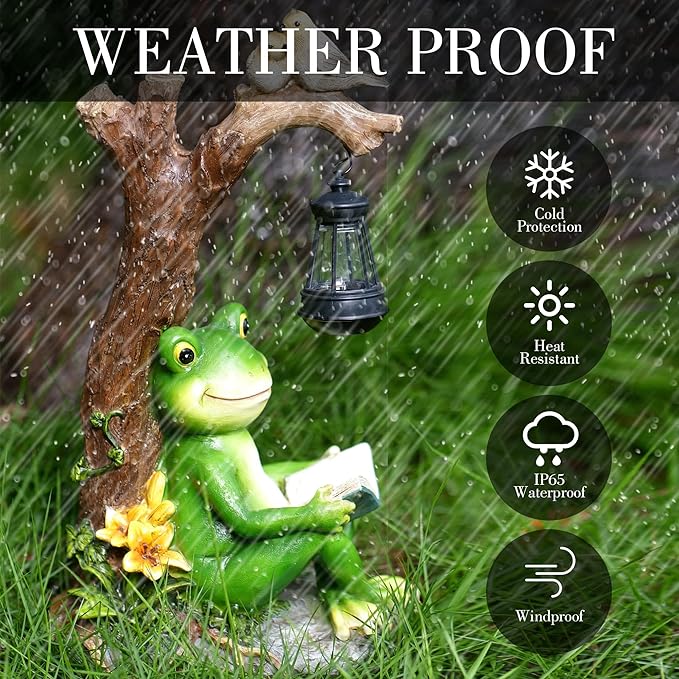 WENYLE Solar Garden Outdoor Statues Frog with Tree Solar Lantern, Lawn Decor Frog Figurine for Patio Balcony Yard, Yard Unique Christmas Birthdays Gift for Mom Grandma