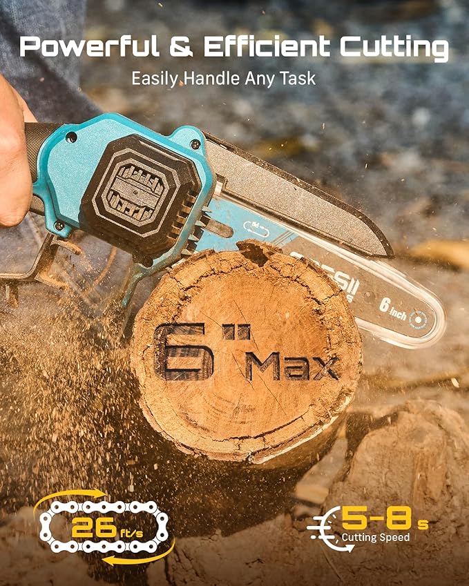 SEESII Mini Chainsaw & Electric Pruning Shears Combo, 6-inch Brushless Handheld Power Chain Saw, 1.2” Cutting Cordless Pruner for Tree Trimming, Tools Kit with 2x2000mAh Batteries, Fast Charger