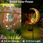 Solar Garden Statues Outdoor Decor with Butterfly Fairy & Moon, Cracked Glass Solar Light Stake, Gradient Wings, Gift for Mother's Day, Housewarming, Pathway & Patio Decor for Yard, Lawn & Garden