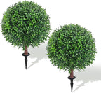 24.8" Artificial Boxwood Topiary Ball Tree with Ground Plugs [Set of 2] UV Protected Artificial Shrubs, Fake Evergreen Artificial Plants for Indoor and Outdoor Porch Garden
