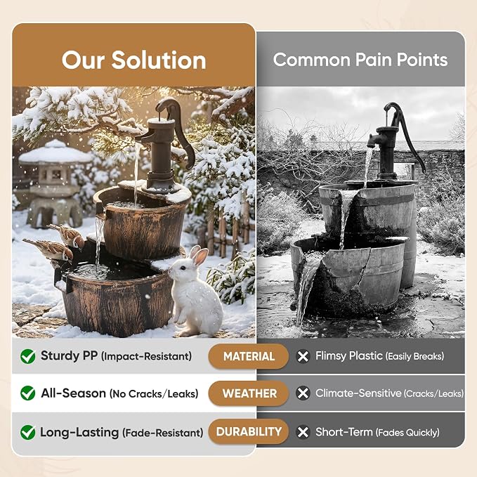 Magshion 27" Tall Outdoor Barrel Pump Water Fountain, 2-Tier Soothing Cascading Waterfall Feature with Electric Recirculating Pump, Garden Decor for Outside Patio, Yard, Porch or Landscape, Bronze